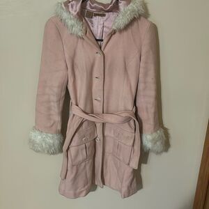 Vintage Arden B pink faux fur y2k wool coat Xs